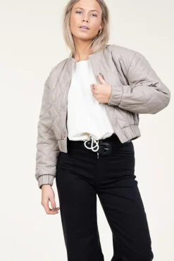 Leather Padded Jacket Jeromy | Taupe... | Ibana | Little Soho