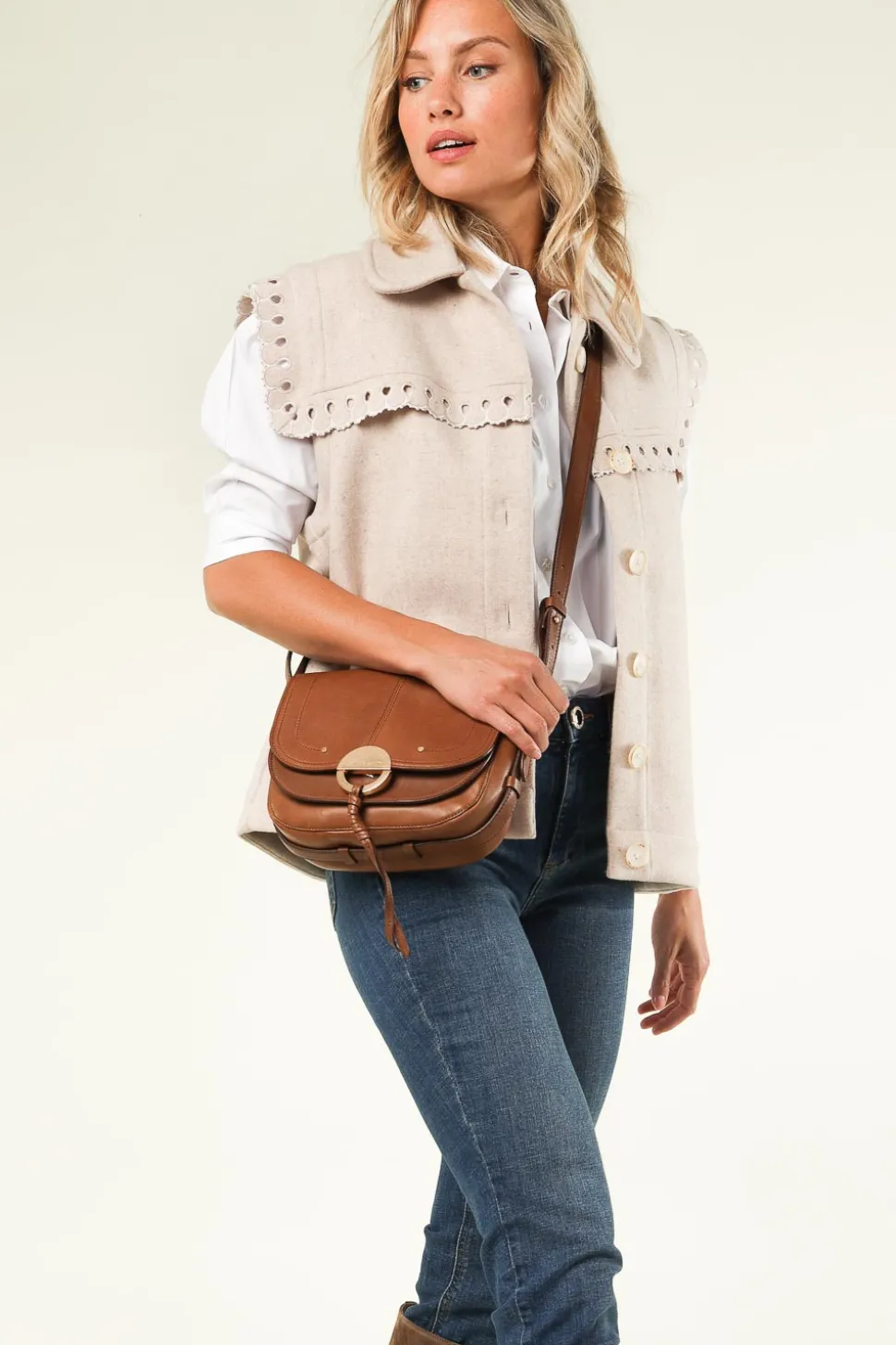 Leather Shoulder Bag Havane | Camel... | Vanessa Bruno | Little Soho