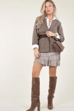 Leather Skirt With Frills Sivan | Taupe... | Ibana | Little Soho