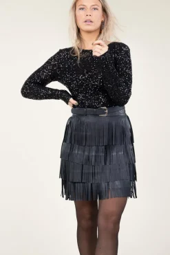 Leather Skirt With Frills Sivan | Black... | Ibana | Little Soho