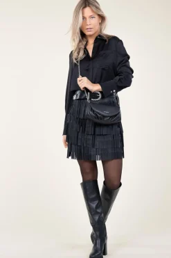 Leather Skirt With Frills Sivan | Black... | Ibana | Little Soho