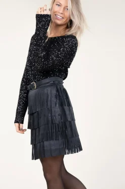 Leather Skirt With Frills Sivan | Black... | Ibana | Little Soho