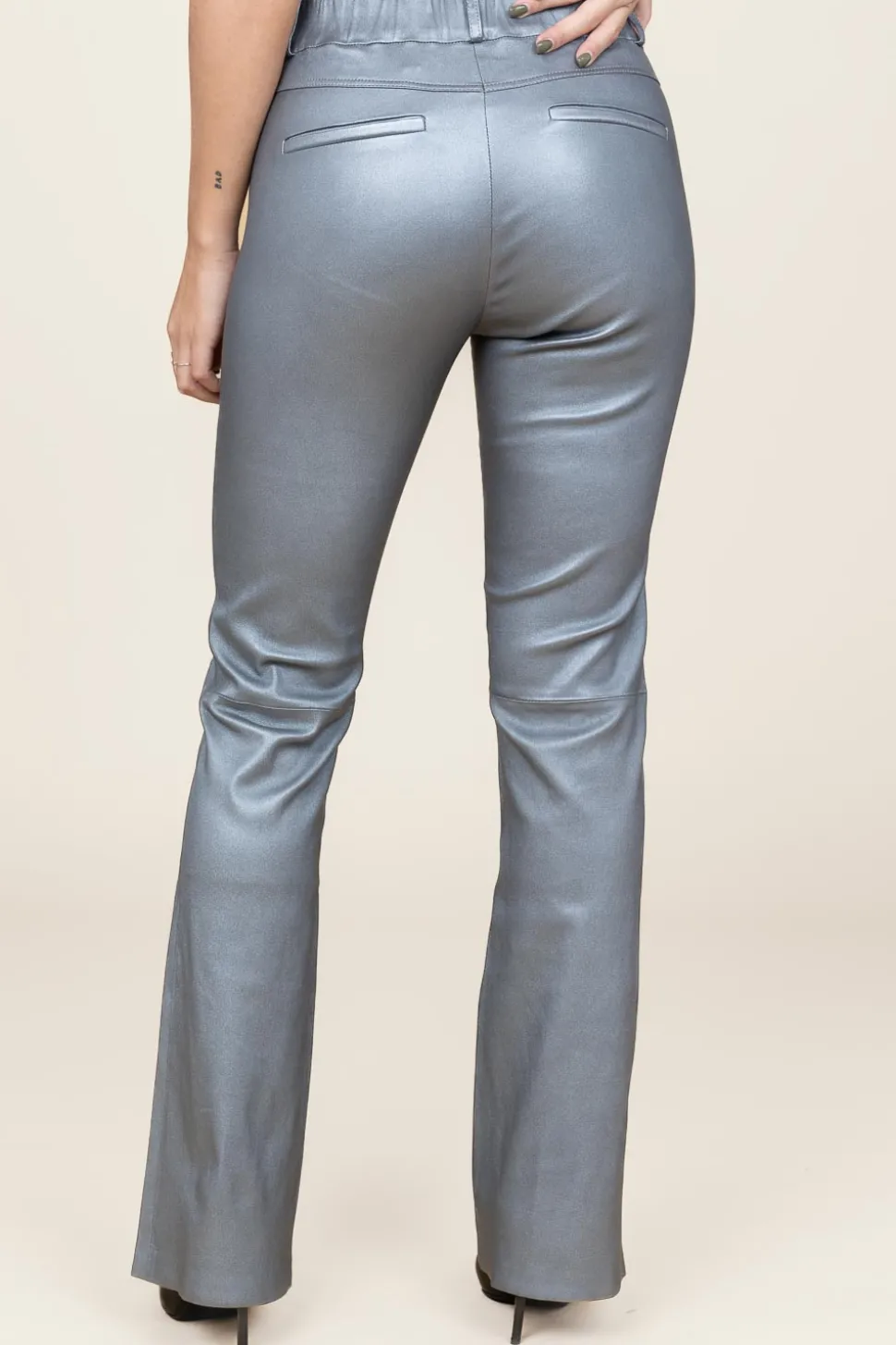 Leather Stretch Flared Pants Jaela | Silver... | Studio Ar | Little Soho