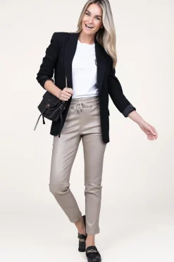 Leather Stretch Jogger Naomi | Taupe Metallic... | Studio Ar | Little Soho