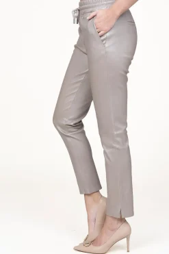Leather Stretch Jogger Naomi | Taupe Metallic... | Studio Ar | Little Soho