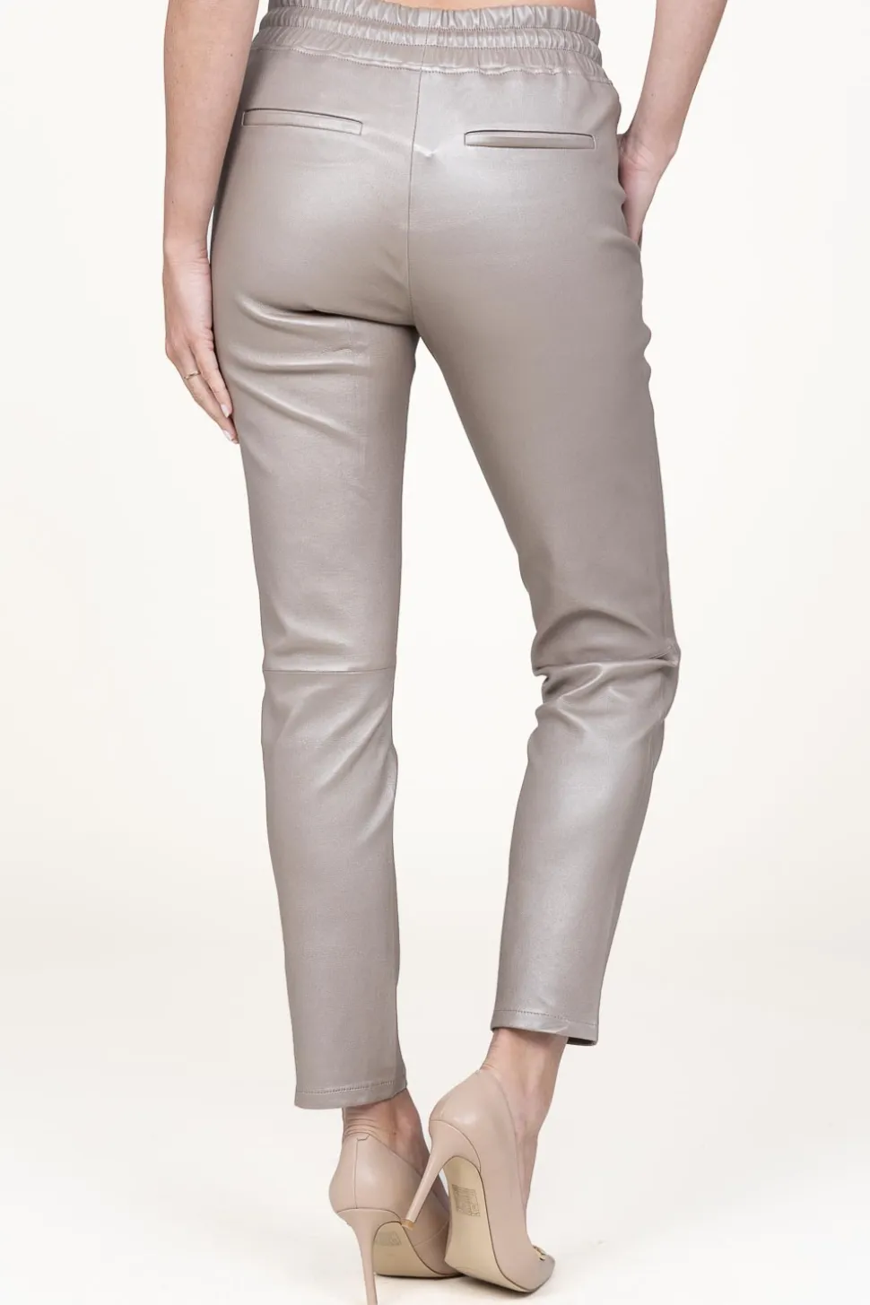 Leather Stretch Jogger Naomi | Taupe Metallic... | Studio Ar | Little Soho