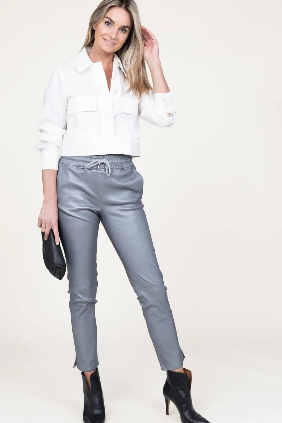 Leather Stretch Jogger Naomi | Silver... | Studio Ar | Little Soho