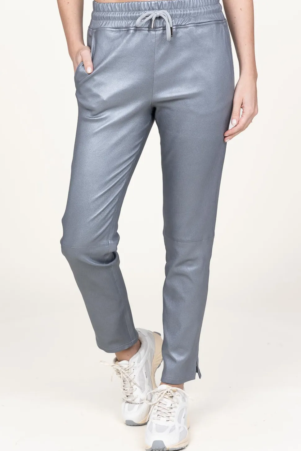 Leather Stretch Jogger Naomi | Silver... | Studio Ar | Little Soho