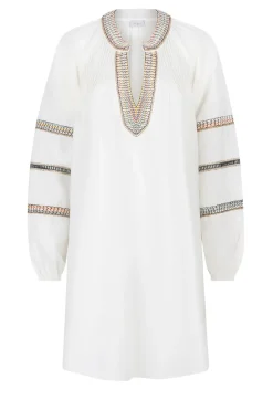 Linen Blend Dress With Embroidery Zaziu | Natural... | Dante 6 | Little Soho