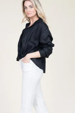 Linen Blouse With Tie Detail Marlin | Black... | Greek Archaic Kori | Little Soho