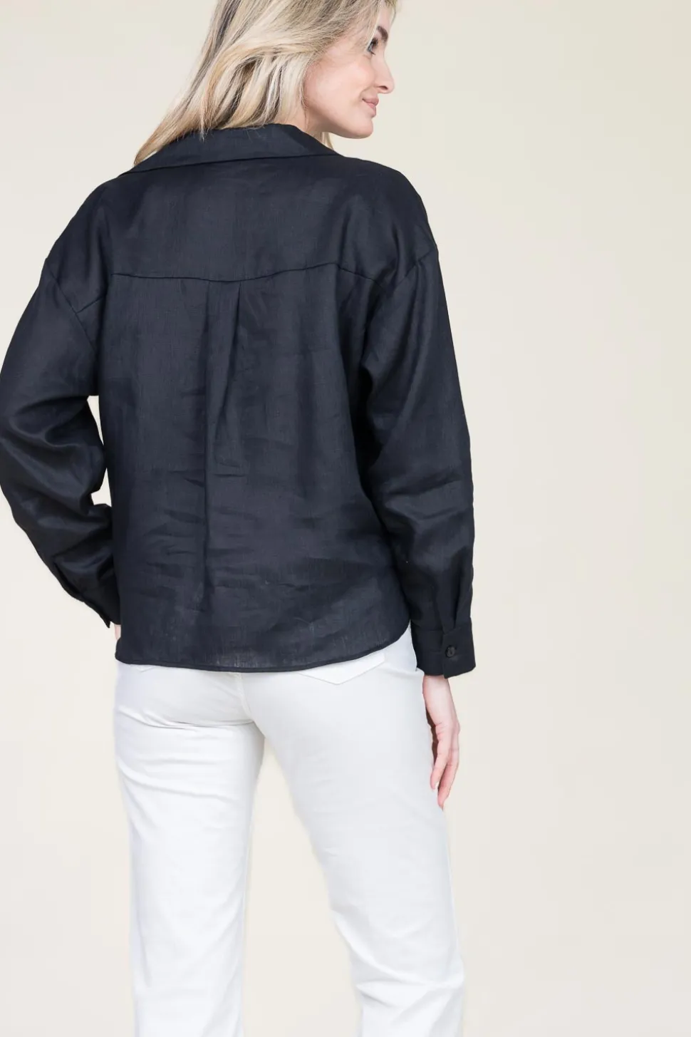 Linen Blouse With Tie Detail Marlin | Black... | Greek Archaic Kori | Little Soho