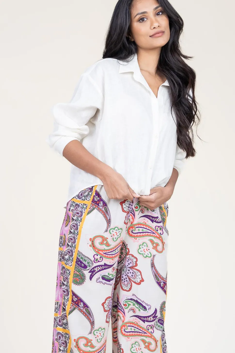 Linen Blouse With Tie Detail Marlin | Natural... | Greek Archaic Kori | Little Soho