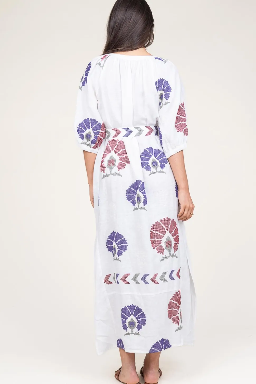 Linen Maxi Dress Thalia | Multi... | Greek Archaic Kori | Little Soho
