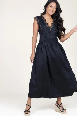 Linen Maxi Dress With Lace Natuli | Black... | Copenhagen Muse | Little Soho