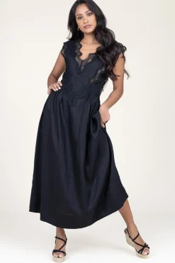 Linen Maxi Dress With Lace Natuli | Black... | Copenhagen Muse | Little Soho