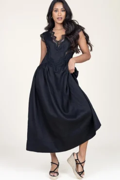 Linen Maxi Dress With Lace Natuli | Black... | Copenhagen Muse | Little Soho