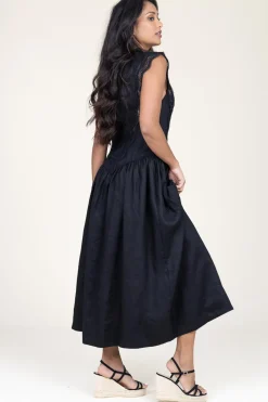 Linen Maxi Dress With Lace Natuli | Black... | Copenhagen Muse | Little Soho