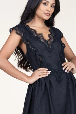 Linen Maxi Dress With Lace Natuli | Black... | Copenhagen Muse | Little Soho