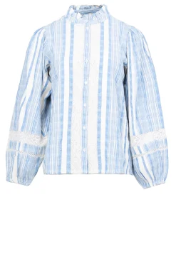 Linen Mix Blouse With Puffed Sleeves Fiorella | Blue... | Stella Forest | Little Soho