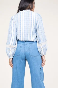 Linen Mix Blouse With Puffed Sleeves Fiorella | Blue... | Stella Forest | Little Soho