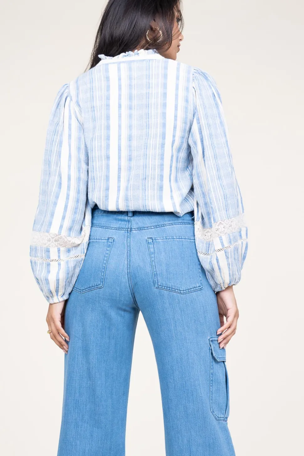 Linen Mix Blouse With Puffed Sleeves Fiorella | Blue... | Stella Forest | Little Soho