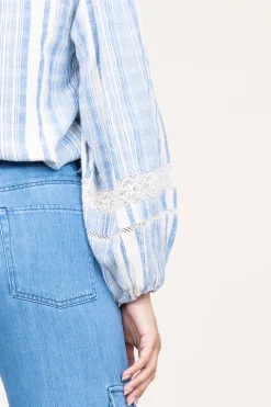 Linen Mix Blouse With Puffed Sleeves Fiorella | Blue... | Stella Forest | Little Soho