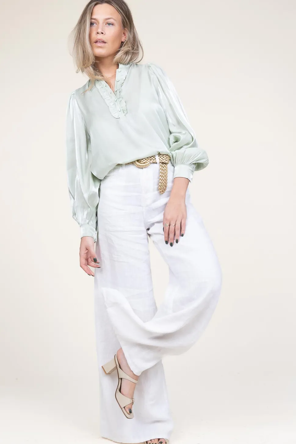 Linen Mix Wide Leg Pants Marlene | White... | Lois Jeans | Little Soho