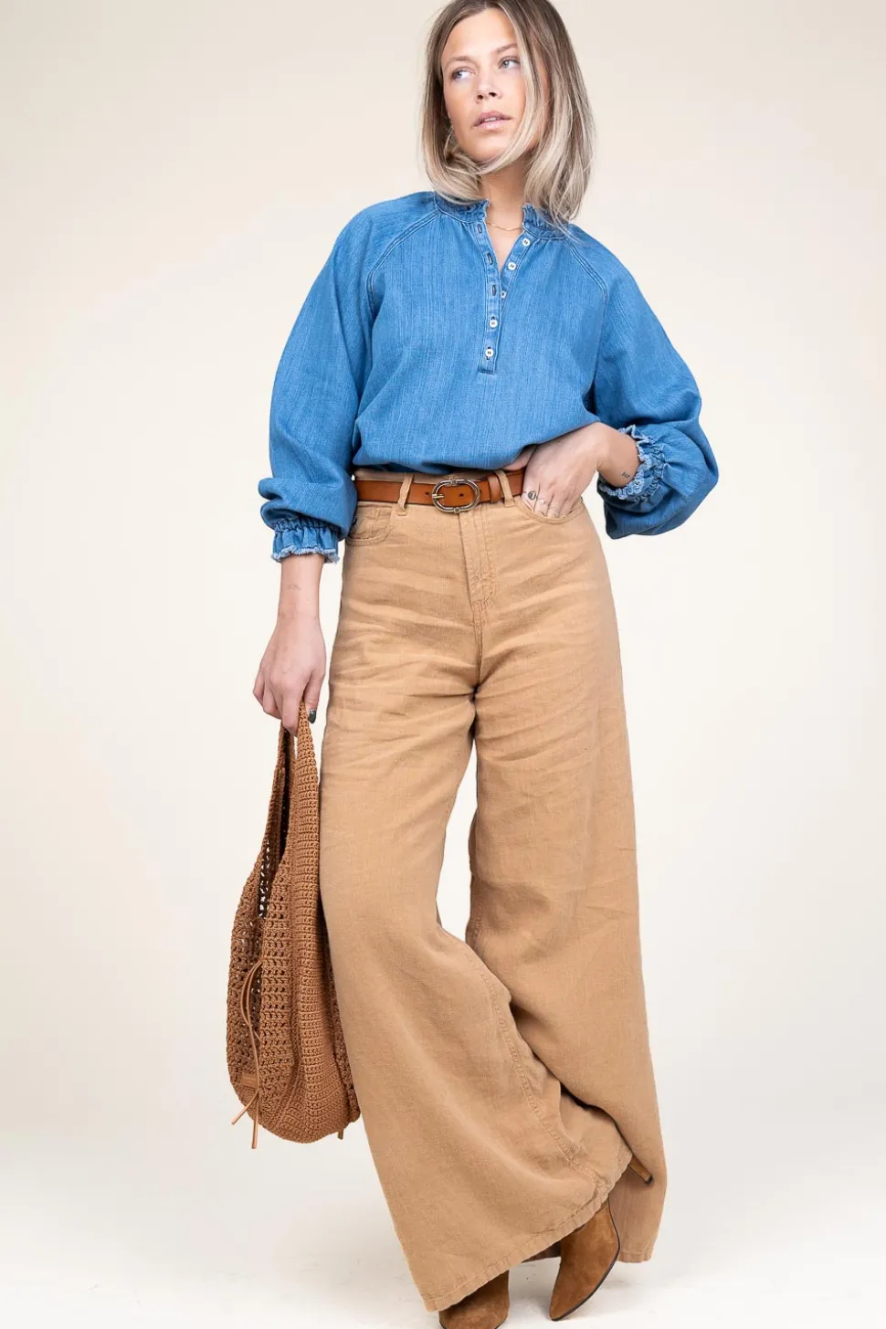 Linen Wide Leg Pants Marlene | Camel... | Lois Jeans | Little Soho