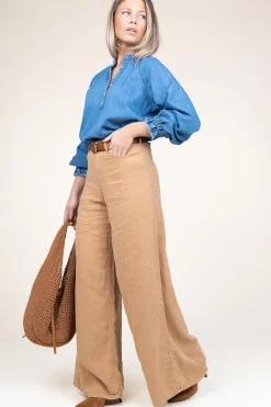 Linen Wide Leg Pants Marlene | Camel... | Lois Jeans | Little Soho