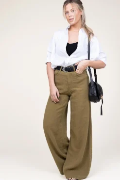 Linen Wide Leg Pants Marlene | Green... | Lois Jeans | Little Soho