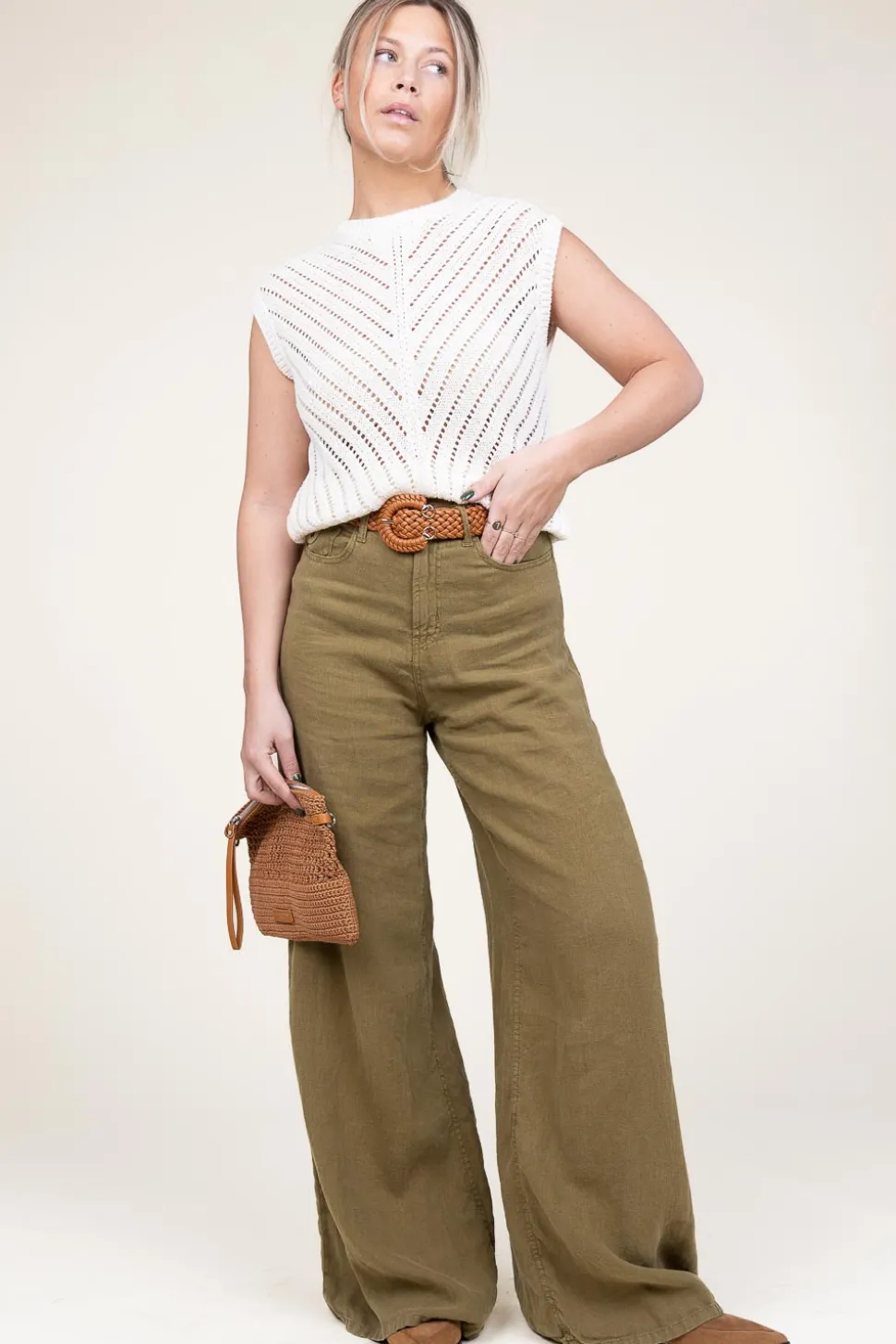 Linen Wide Leg Pants Marlene | Green... | Lois Jeans | Little Soho