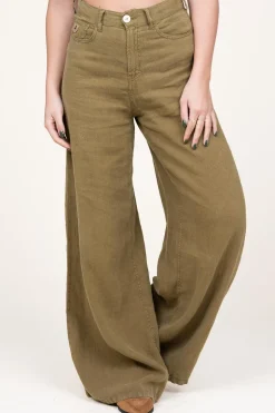 Linen Wide Leg Pants Marlene | Green... | Lois Jeans | Little Soho