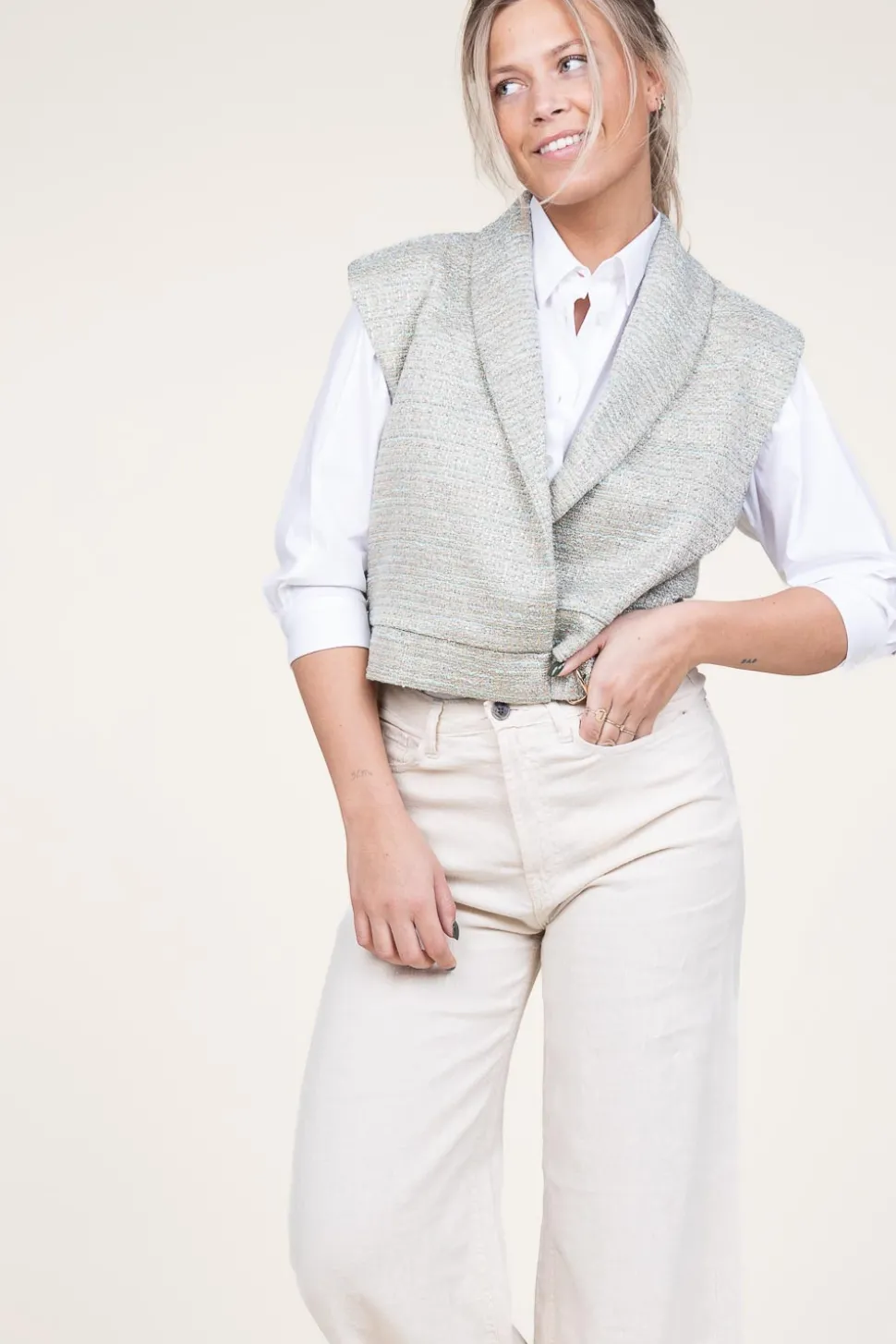 Lurex Jacquard Waistcoat Letica | Green... | Aaiko | Little Soho
