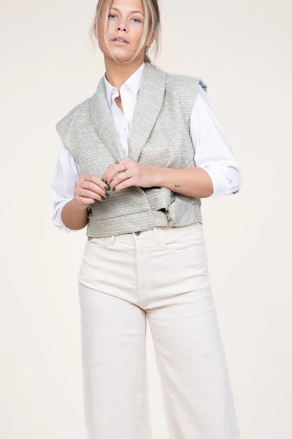 Lurex Jacquard Waistcoat Letica | Green... | Aaiko | Little Soho