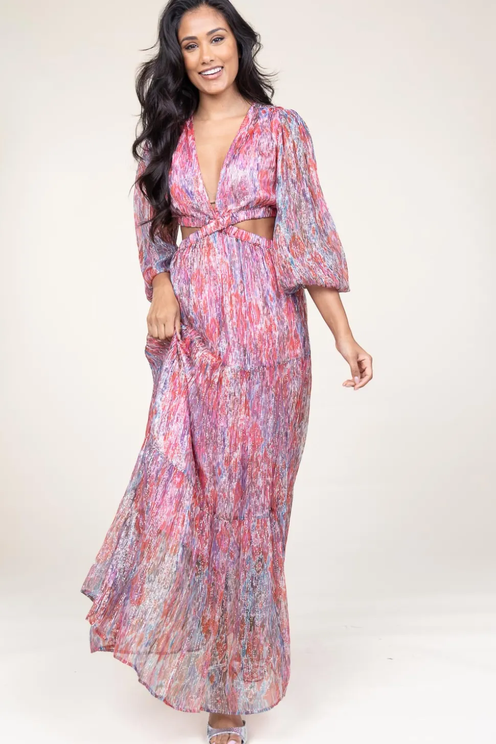 Lurex Maxi Dress Rainbow | Pink... | Berenice | Little Soho
