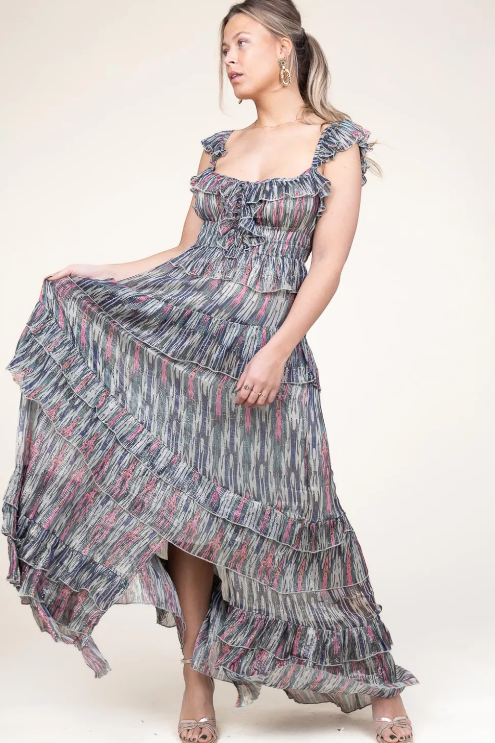 Lurex Maxi Dress With Print Danessa | Multi... | Ibana | Little Soho