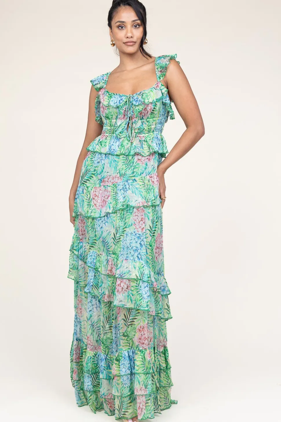 Lurex Maxi Dress With Print Danessa | Green... | Ibana | Little Soho