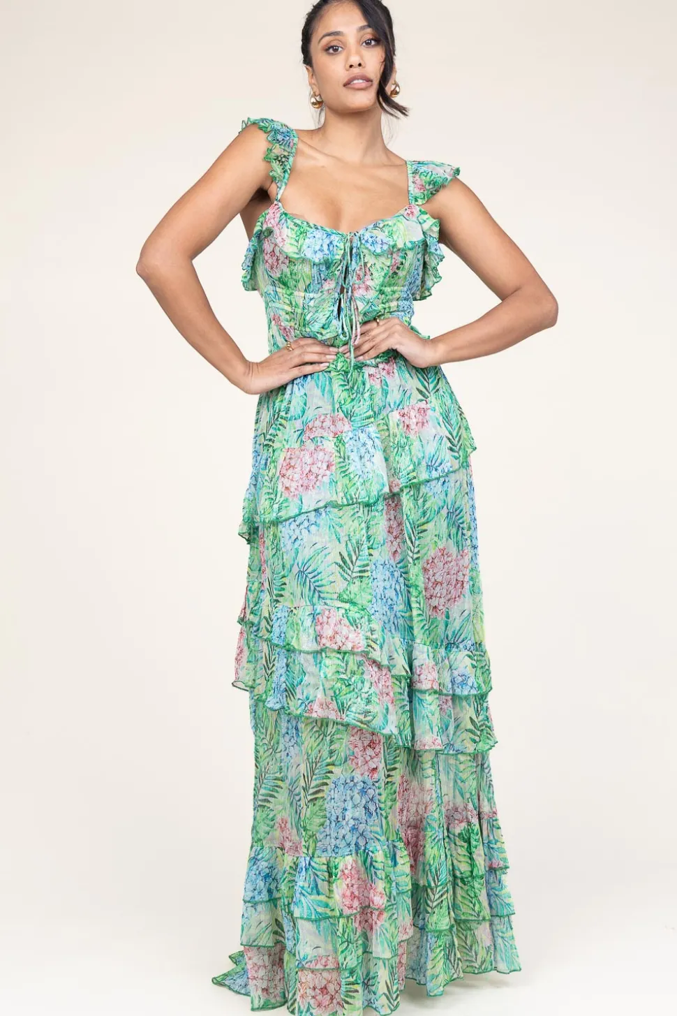 Lurex Maxi Dress With Print Danessa | Green... | Ibana | Little Soho