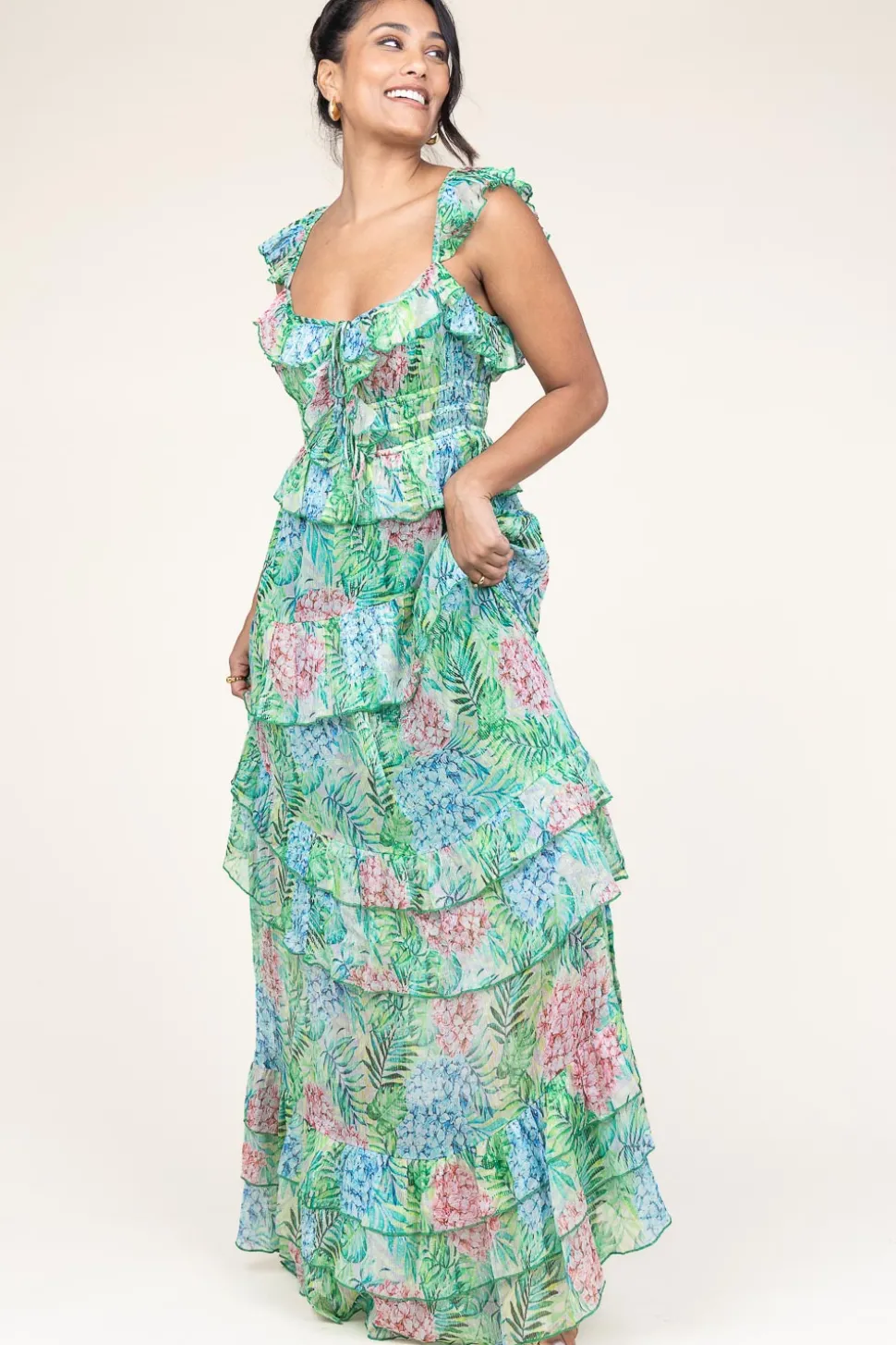 Lurex Maxi Dress With Print Danessa | Green... | Ibana | Little Soho