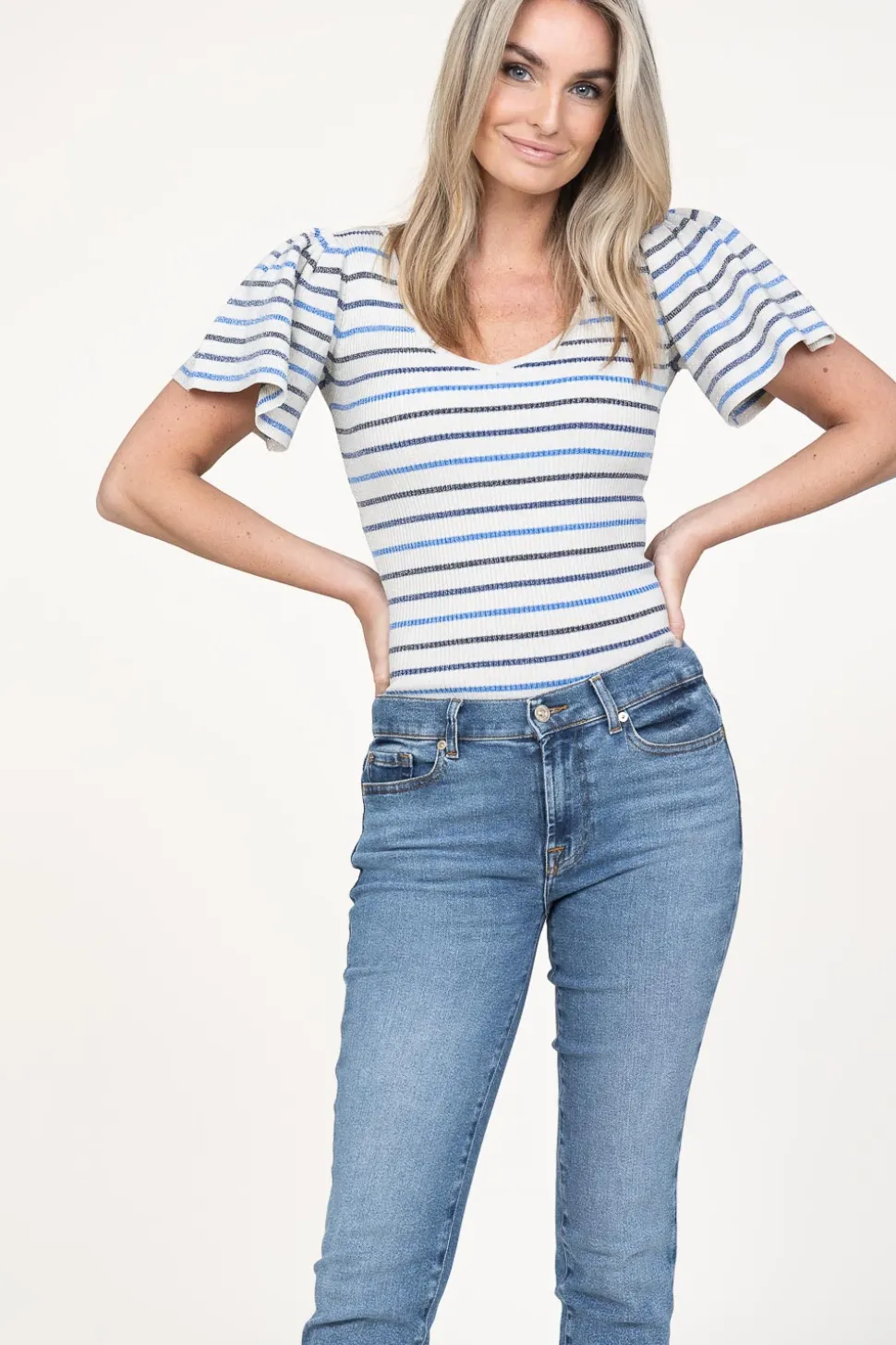 Lurex Top With Puffed Sleeves Thaira | Natural... | Ibana | Little Soho