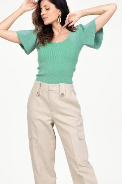 Lurex Top With Puffed Sleeves Thaira | Green... | Ibana | Little Soho