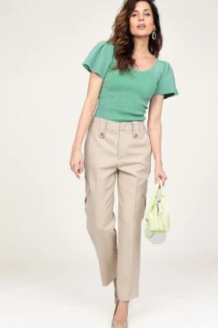 Lurex Top With Puffed Sleeves Thaira | Green... | Ibana | Little Soho