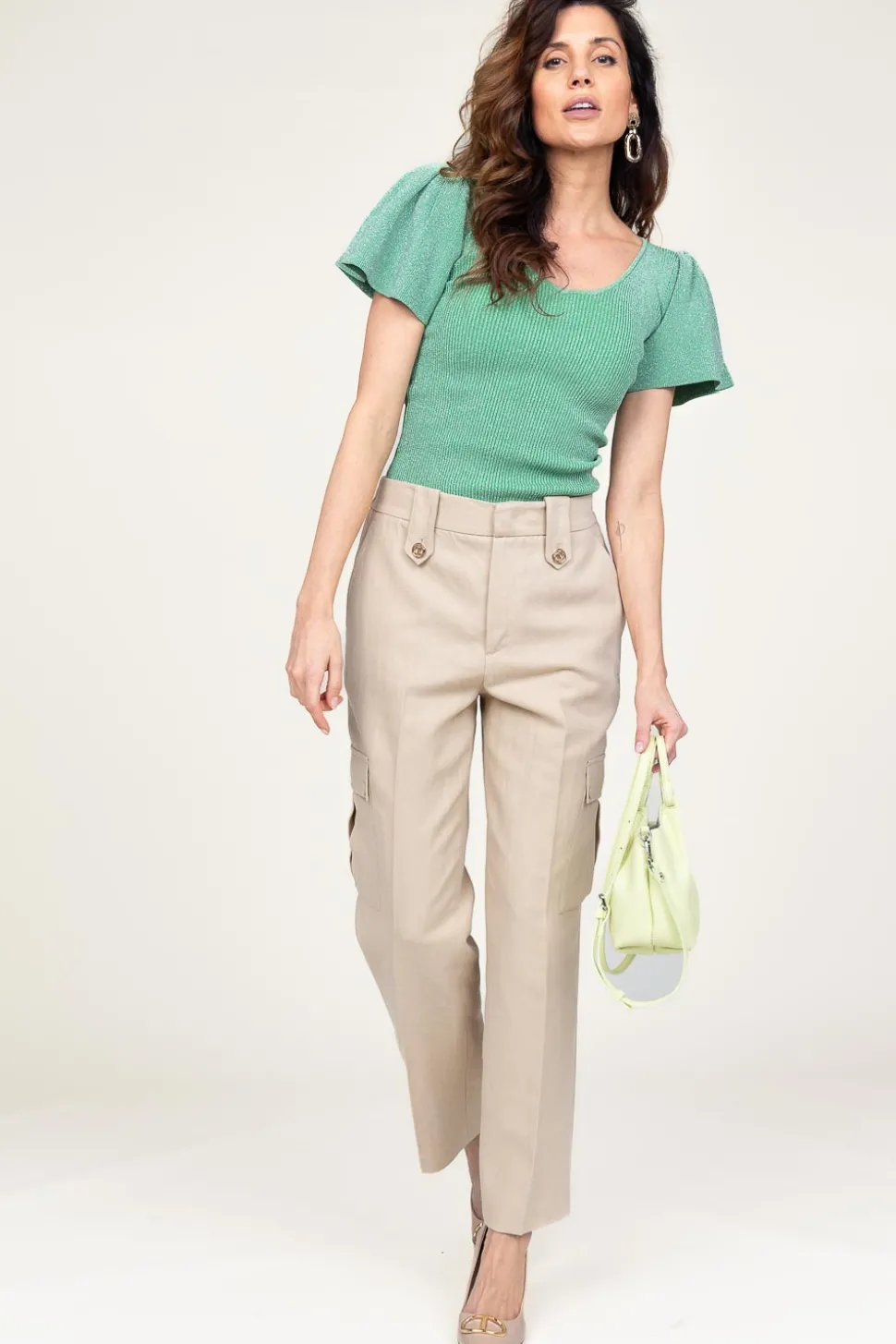 Lurex Top With Puffed Sleeves Thaira | Green... | Ibana | Little Soho