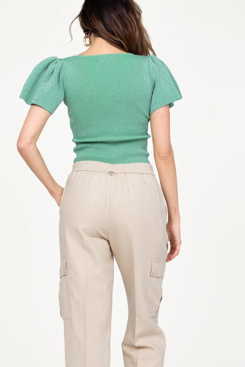 Lurex Top With Puffed Sleeves Thaira | Green... | Ibana | Little Soho