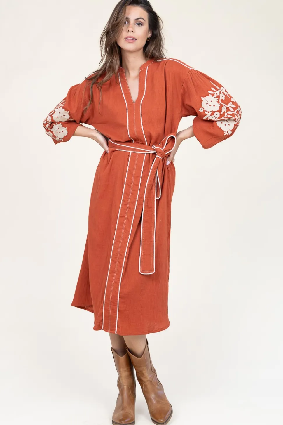 Maxi Dress With Embroidery Garbriella | Red... | Stella Forest | Little Soho