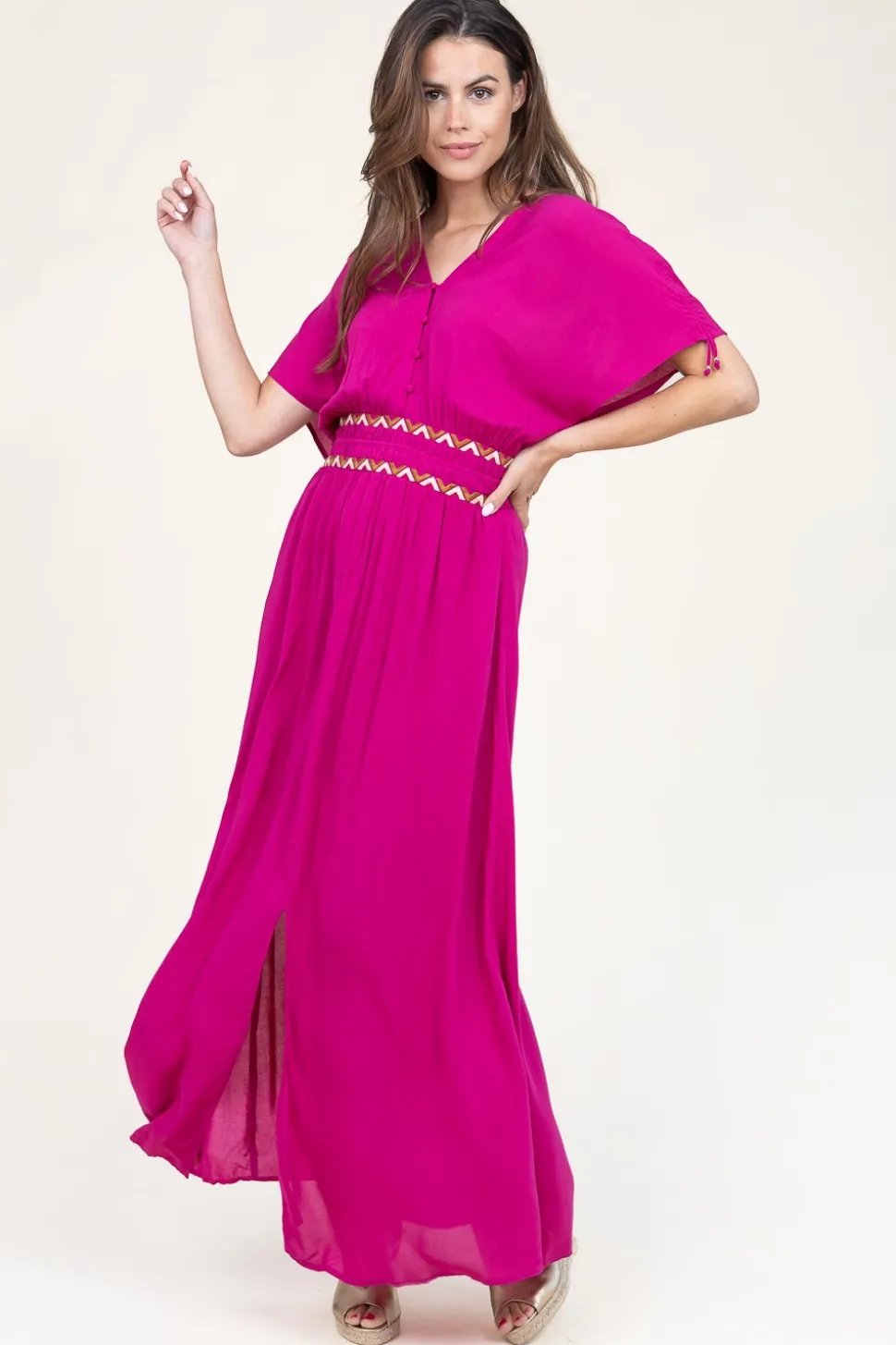 Maxi Dress With Embroidery Imperia | Pink... | Dante 6 | Little Soho