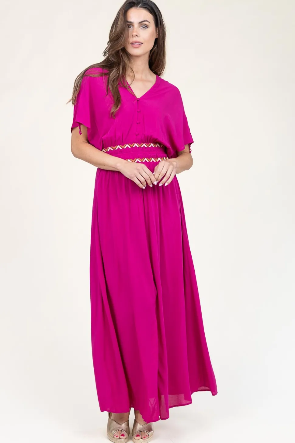 Maxi Dress With Embroidery Imperia | Pink... | Dante 6 | Little Soho
