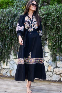Maxi Dress With Embroidery Neil | Black... | Antik Batik | Little Soho