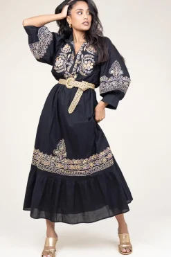 Maxi Dress With Embroidery Neil | Black... | Antik Batik | Little Soho