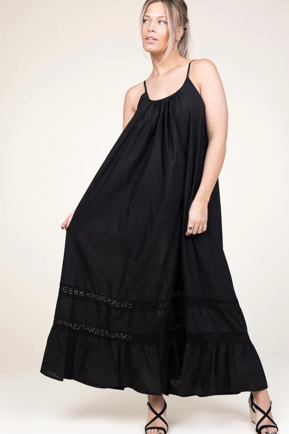 Maxi Dress With Lace Detail Huliana | Black... | Kocca | Little Soho